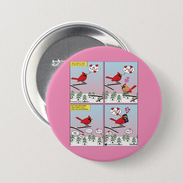 Moderne Vogelpaarung ruft Comic auf Button (Vorne & Hinten)
