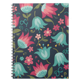 Moderne Volkskunst Blumen - Teal- und Korallglocke Notizblock