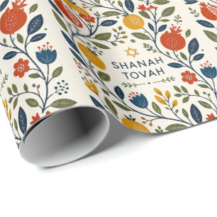 Moderne Volkskunst Schana Tova Botanisch Geschenkpapier