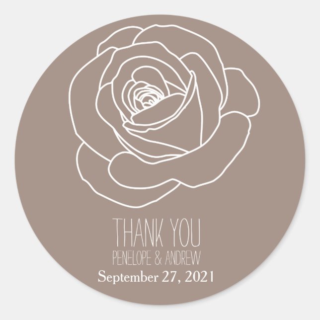 Moderne, von Hand gezeichnet Rose, danke Stickers (Vorderseite)