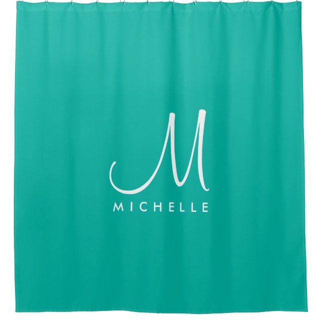 Moderne Vorlage für den Anfangsnamen Monogram Aqua Duschvorhang (Vorderseite)