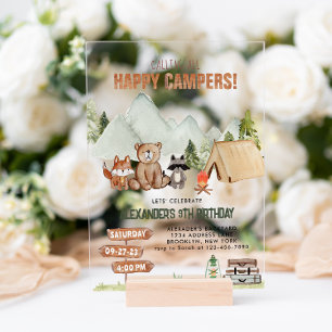 Moderne Wald Happy Camper Camping Kinder Geburtsta Acryleinladungen