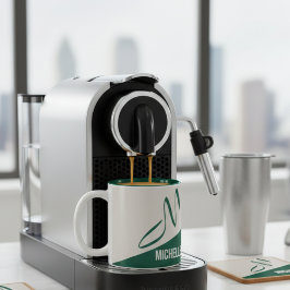 Moderne Waldgrün- und Creme-Signatur-Monogramm Zweifarbige Tasse