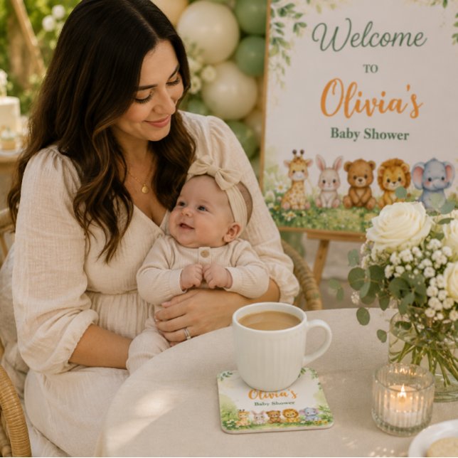 Moderne Waldtier-Babyparty Glasuntersetzer (Von Creator hochgeladen)
