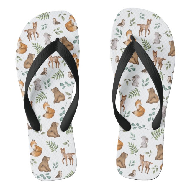 Moderne Waldtiere Hirschbärenfox Sonnenhase Flip Flops (Fußbett)