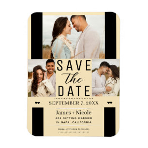 Moderne Warm Custard Save the Date 3 Foto Hochzeit Magnet