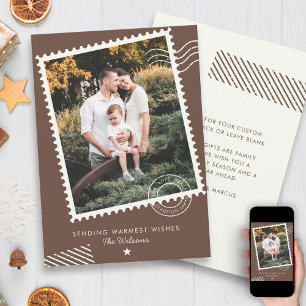 Moderne warme Erdtöne-Familienfoto-Stempel  Feiertagskarte