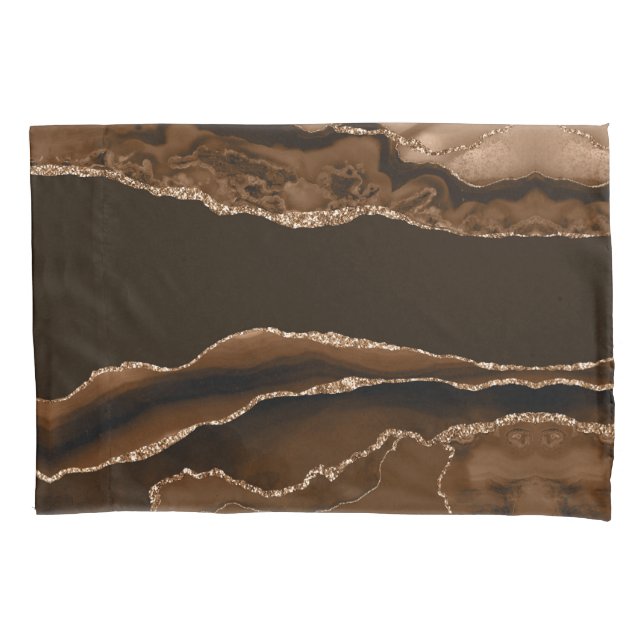 Moderne, warme Farben Braun und Gold Agate Kissenbezug (Vorderseite)