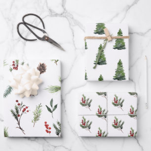 Moderne warme Rot Winter Wasserfarbe Geschenkpapier Set