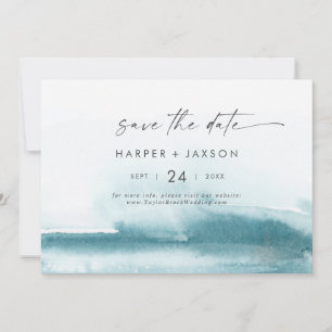Moderne Wasserfarbe   Aquamarin Horizontal Save th The Date