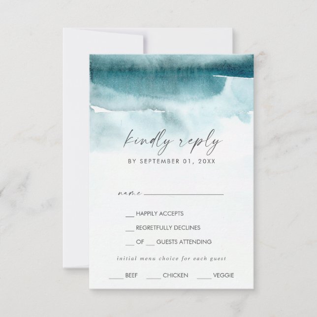 Moderne Wasserfarbe | Aquamarine RSVP-Karte RSVP Karte (Vorderseite)