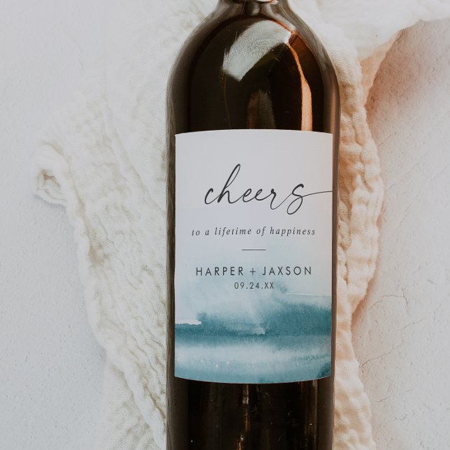 Moderne Wasserfarbe | Aquamarines Chef Hochzeitwei Weinetikett (Von Creator hochgeladen)