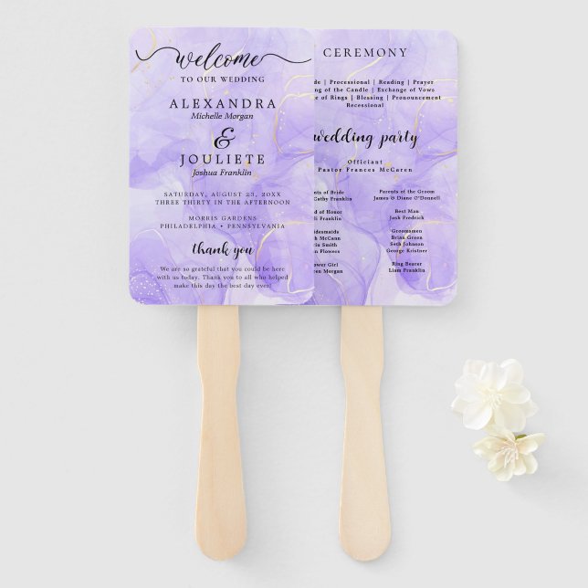 Moderne Wasserfarbe | Aquamarines Hochzeitsprogram Fächer (Vorne und Hinten)