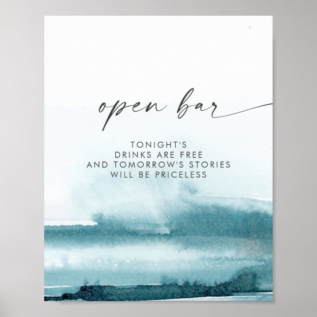 Moderne Wasserfarbe | Aquamarines Open Bar Sign Poster (Vorne)