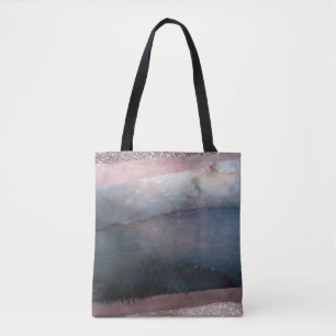 Moderne Wasserfarbe Blau & Roségold Rosa Erröten G Tasche