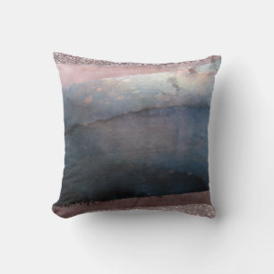Moderne Wasserfarbe Blau & Roségold Rosa Hauch Gla Kissen