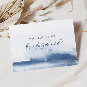 Moderne Wasserfarbe   Blue Bridesmaid Vorschlag Ca Einladung