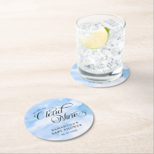 Moderne Wasserfarbe Blue Cloud Nine Baby Dusche Runder Pappuntersetzer
