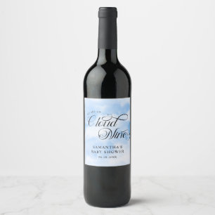 Moderne Wasserfarbe Blue Cloud Nine Baby Dusche Weinetikett