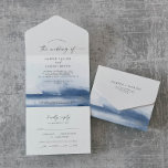 Moderne Wasserfarbe | Blue Wedding All In One Einladung<br><div class="desc">Diese moderne Aquarellblaue Hochzeit in einer Einladung ist perfekt für eine stilvolle zeitgenössische Hochzeit. Die minimalistische,  klassische und elegante Kollektion bietet einfache Wasserfarbenpinselstriche in hübschen Schmucktönen. Schreiben Sie Ihre Gastadressen auf der Rückseite der gefalteten Einladung,  oder kaufen Sie die passenden Gästetiketten-Aufkleber (separat erhältlich).</div>