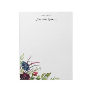 Moderne Wasserfarbe Burgund Blaue Flora Notizblock