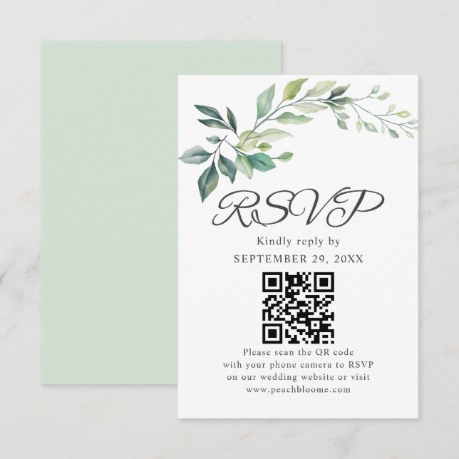 Moderne Wasserfarbe Eukalyptusblätter Grün RSVP Karte (Vorne/Hinten)