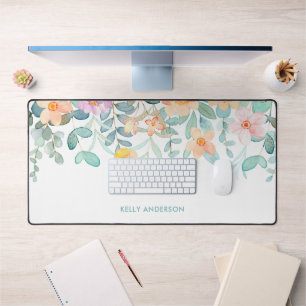 Moderne Wasserfarbe Floral Weiblich Tropisch Abzie Schreibtischunterlage