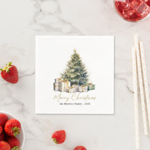 Moderne Wasserfarbe Frohe Weihnachtsbaum Serviette