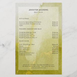Moderne Wasserfarbe Gold Salon Preisliste Flyer
