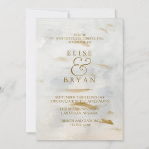 Moderne Wasserfarbe Gold Weiß Marmor Hochzeitseinl Einladung