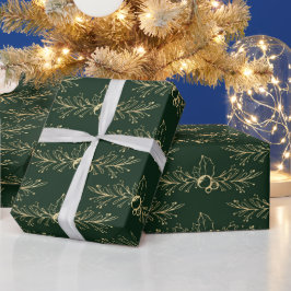 Moderne Wasserfarbe Golden Christmas Grün Geschenkpapier