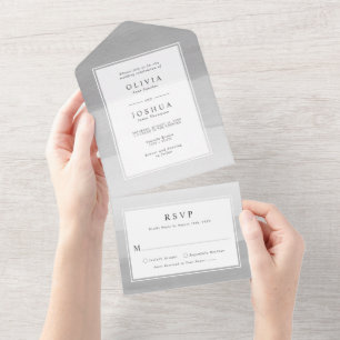 Moderne Wasserfarbe Gray Ombre Border Wedding All In One Einladung