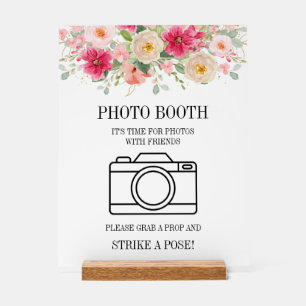 Moderne Wasserfarbe Hellrosa Florale Fotokabine Acrylschild