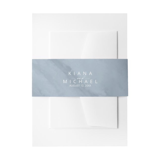 Moderne Wasserfarbe Hochzeit Dusty Blue ID816 Einladungsbanderole (Vorderseite Beispiel)