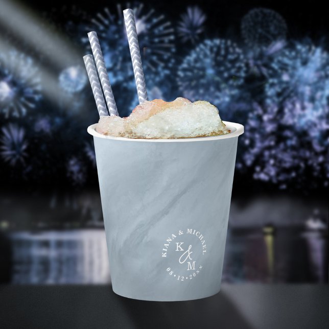 Moderne Wasserfarbe Hochzeit Dusty Blue ID816 Pappbecher (Von Creator hochgeladen)