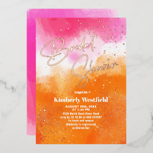 Moderne Wasserfarbe Hot Pink Orange Brautparty Folieneinladung