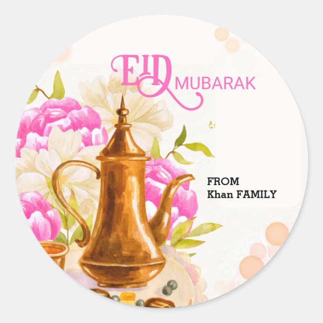 Moderne Wasserfarbe Islamischer Wasserkocher Eid m Runder Aufkleber (Vorderseite)