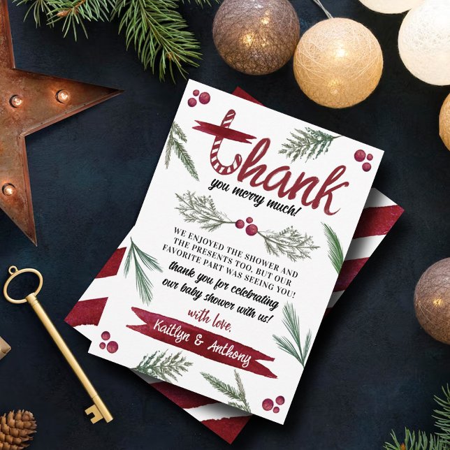 Moderne Wasserfarbe "Joy" Candy Cane Baby Dusche Dankeskarte (Von Creator hochgeladen)