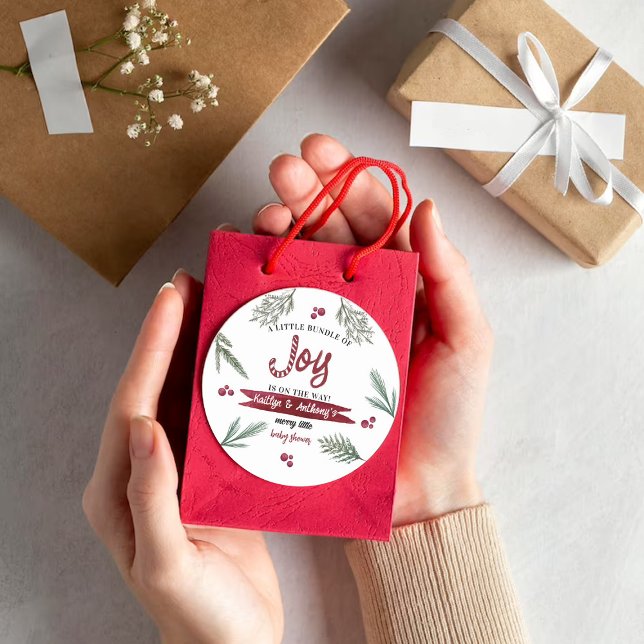 Moderne Wasserfarbe "Joy" Candy Cane Baby Dusche Runder Aufkleber (Von Creator hochgeladen)