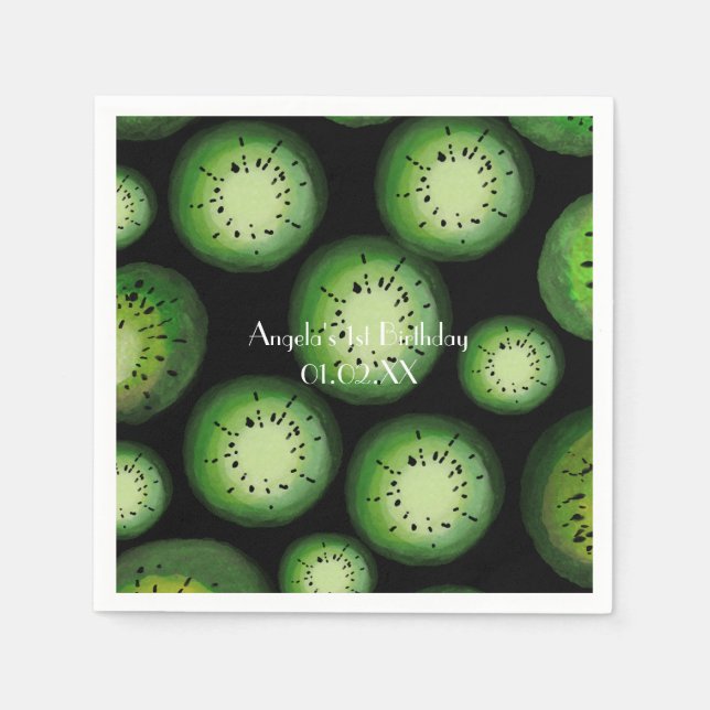 Moderne Wasserfarbe Kiwi Frucht Geburtstag Serviette (Vorderseite)