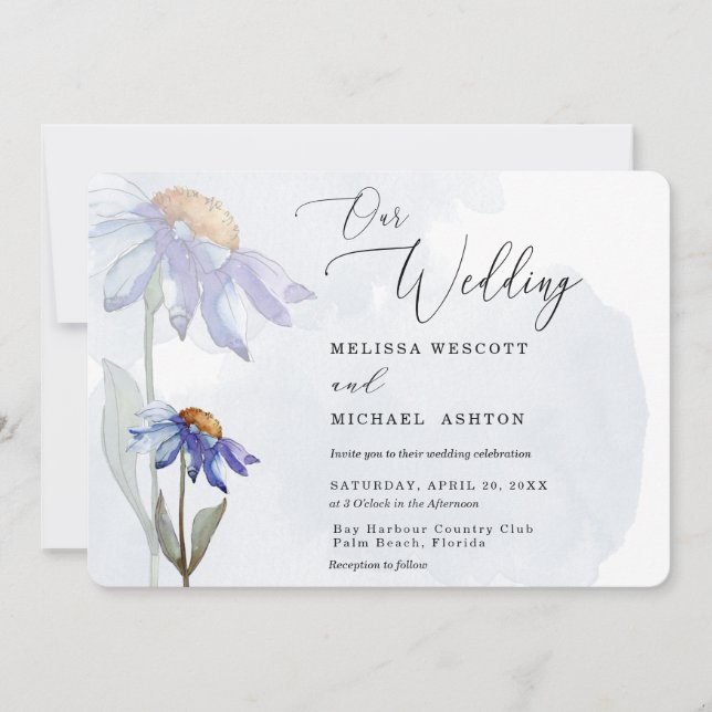 Moderne Wasserfarbe Lila Gerbera Daisy Wedding Einladung (Vorderseite)