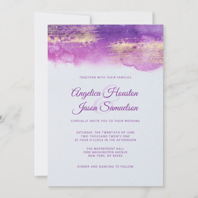 Moderne Wasserfarbe Lila Mauve Lilac Wedding Einladung (Vorderseite)