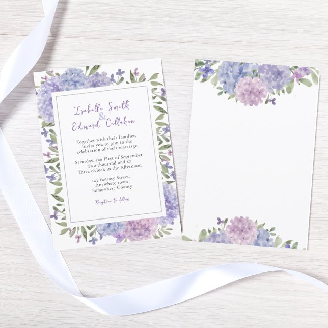 Moderne Wasserfarbe Lilac Blue Hydrangeas Wedding Einladung (Von Creator hochgeladen)