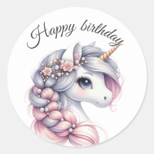 Moderne Wasserfarbe magisches Baby-Einhorn Runder Aufkleber