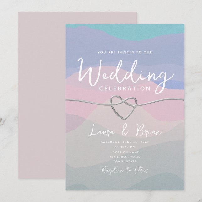 Moderne Wasserfarbe Minimalistisch Blue Wedding Einladung (Vorne/Hinten)