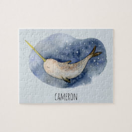 Moderne Wasserfarbe Narwhal Blauer Ozean Personali