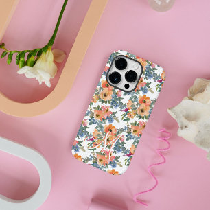 Moderne Wasserfarbe-Pfirsich-Blumenmuster-Monogram Case-Mate iPhone 14 Pro Hülle