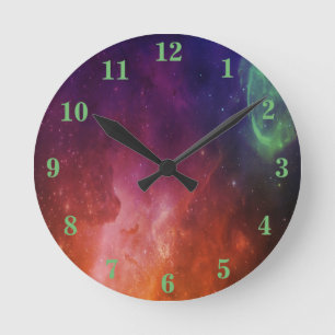 Moderne Wasserfarbe Raum Universum Stern Nebel Grü Runde Wanduhr