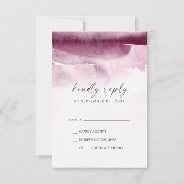 Moderne Wasserfarbe | Red Simple RSVP Card (Vorderseite)