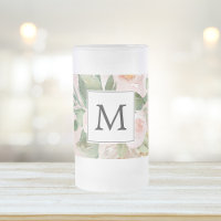 Moderne Wasserfarbe Rosa Blumen Monogrammiert